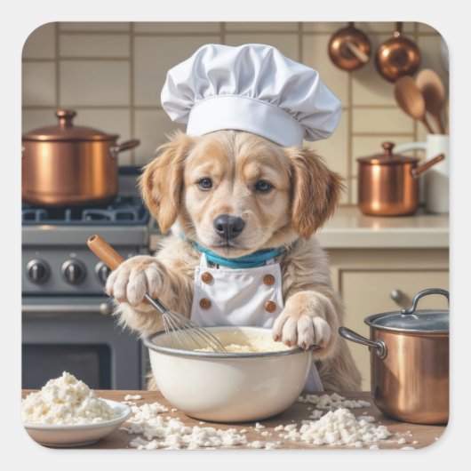 Sticker Carré Chef Golden Retriever Puppy (Devant)