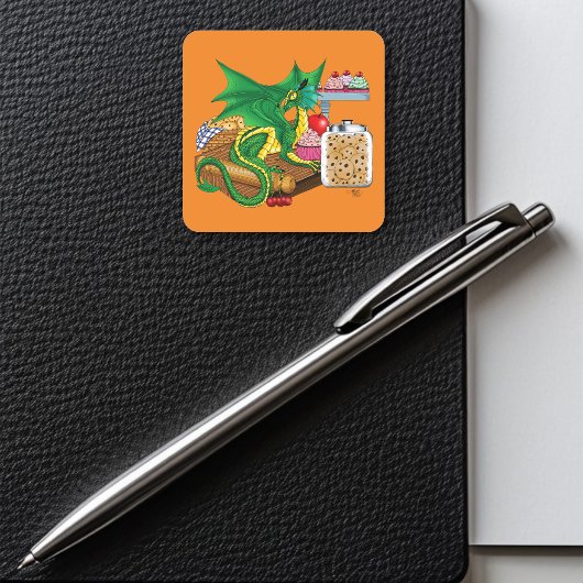 Sticker Carré Chef pâtissier Dragon Vert