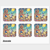 Sticker Carré Chef robot contre Kangaroo Boxer Showdown (Feuille)