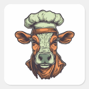 Sticker Carré Chef Vache Cool Ferme Animaux Cuisine Chef