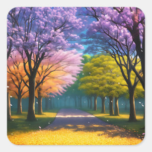 Sticker Carré **"Chemin du pourpre : promenade Jacaranda"**