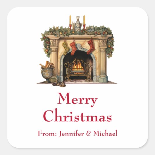 Sticker Carré Cheminée victorienne confortable cadeau de Noël (Devant)