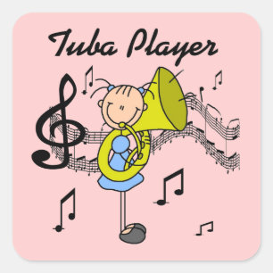 Sticker Carré Chemise Fille Personnage Bâton Joueuse de Tuba et