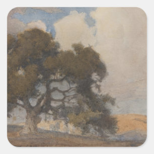 Sticker Carré Chêne (1910) – Aquarelle Vintage Majestueuse