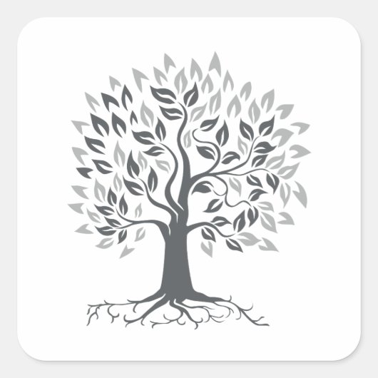 Sticker Carré Chêne stylisé avec Racines Rétro (Devant)