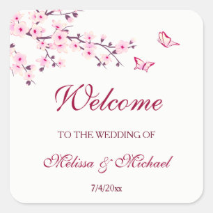 Sticker Carré Cherry Blossom Merci Mariage Bienvenue