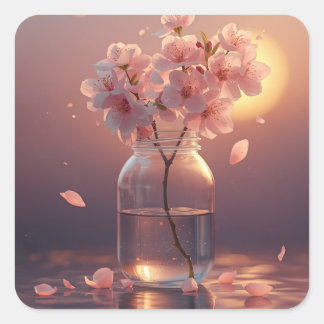 Sticker Carré Cherry Blossom Serenity – Elegant Sakura Branch in