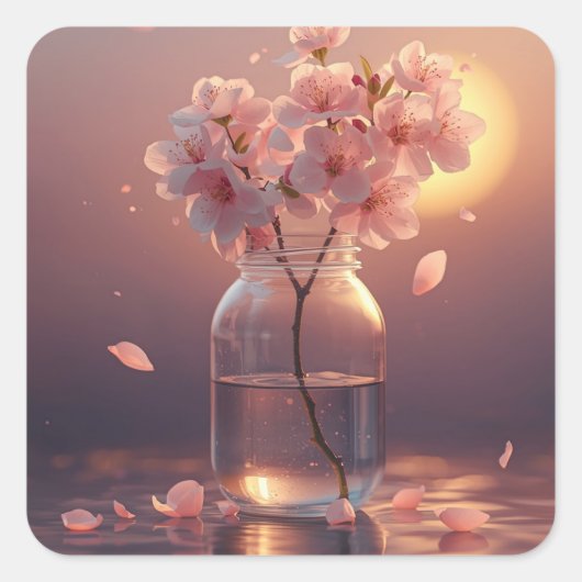Sticker Carré Cherry Blossom Serenity – Elegant Sakura Branch in (Devant)