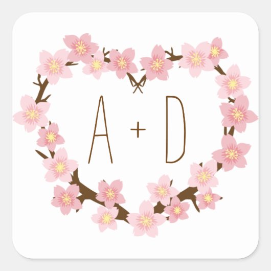 Sticker Carré Cherry Blossom Wreath Boho Mariage rustique (Devant)