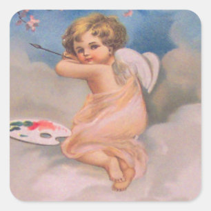 Sticker Carré Cherub Angel Cherry Tree Peinture Palette Christia