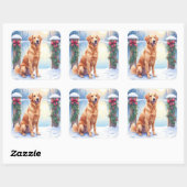Sticker Carré Chesapeake Bay Retriever Winter Lakeside Christmas (Feuille)