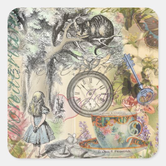 Sticker Carré Cheshire Chat Alice Wonderland Classic (Devant)