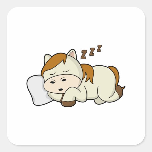 Sticker Carré Cheval à dormir avec Coussin (Devant)
