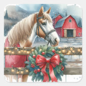 Sticker Carré Cheval à la ferme Noël (Devant)