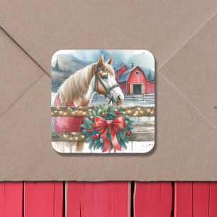 Sticker Carré Cheval à la ferme Noël