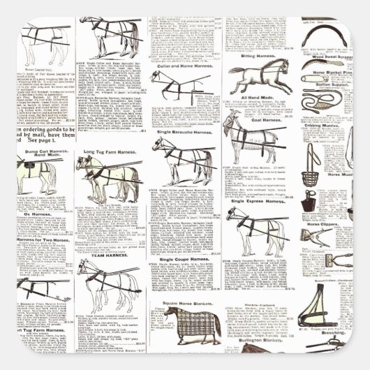 Sticker Carré Cheval Antique Publicité Journal Art (Devant)