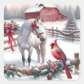 Sticker Carré Cheval blanc festif et Noël cardinal (Devant)