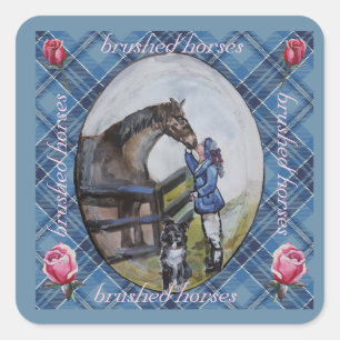 Sticker Carré cheval brossé Jamie pâturage