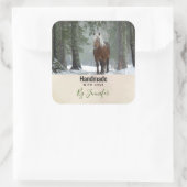 Sticker Carré Cheval Brown dans une forêt d'hiver (Sac)