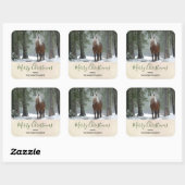 Sticker Carré Cheval Brown pittoresque dans une forêt d'hiver No (Feuille)