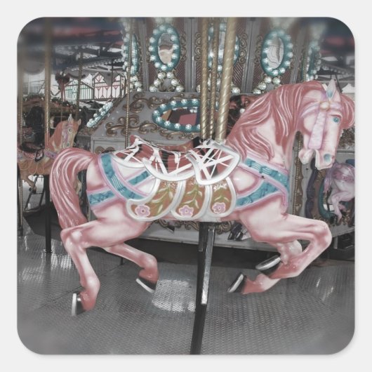 Sticker Carré Cheval carrousel rose (Devant)