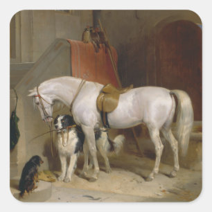Sticker Carré Cheval chien Favoris peinture art Landseer Proprié