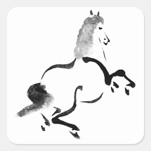 Sticker Carré Cheval chinois vintage (Devant)