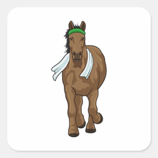 Sticker Carré Cheval comme coureur avec serviette (Devant)