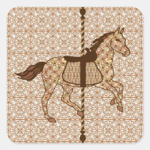 Sticker Carré Cheval de carrousel - Chocolat Brown et Tan