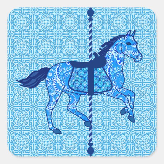Sticker Carré Cheval de carrousel - Cobalt et Sky Blue (Devant)