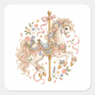 Sticker Carré Cheval de carrousel mignon Art vintage