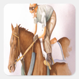 Sticker Carré Cheval de course et Jockey