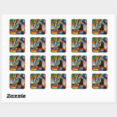 Sticker Carré Cheval des couleurs (Feuille)