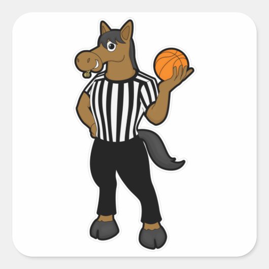 Sticker Carré Cheval en arbitre avec basket et sifflet (Devant)