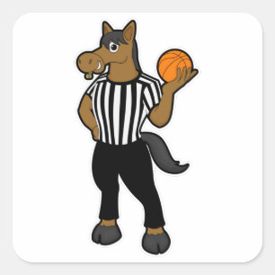Sticker Carré Cheval en arbitre avec basket et sifflet