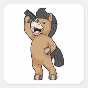 Sticker Carré Cheval en coiffeur avec peigne