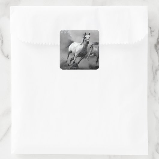 Sticker Carré Cheval en course (Sac)