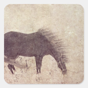 Sticker Carré Cheval et marié en hiver