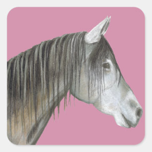 Sticker Carré Cheval gris