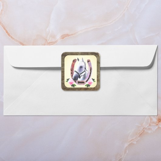 Sticker Carré Cheval Peint Dans Le Cadre En Cuir Faux