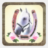 Sticker Carré Cheval Peint Dans Le Cadre En Cuir Faux (Devant)