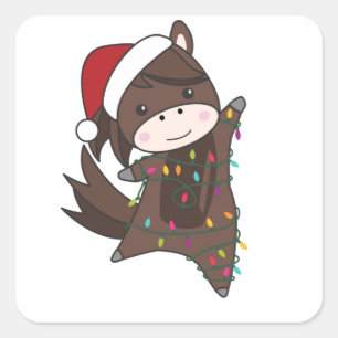 Sticker Carré Cheval Pony Noël Neige Hiver Animaux Chevaux