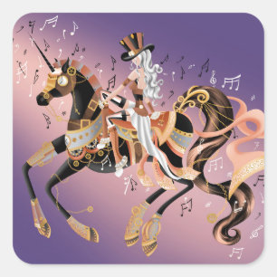 Sticker Carré Cheval Steampunk et Lady