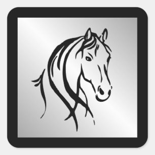 Sticker Carré Cheval tête sur argent