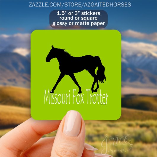 Sticker Carré Cheval Trotter Missouri Fox Silhouette Vert brilla