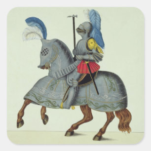 Sticker Carré Chevalier et cheval dans l'armure, plat 'd'une