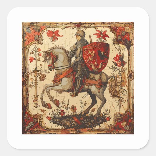 Sticker Carré Chevalier médiéval à cheval (Devant)