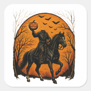 Sticker Carré Chevalier sans tête sur un cheval citrouille Hallo