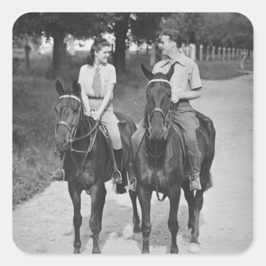 Sticker Carré Chevaux à cheval en couple (Devant)