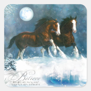Sticker Carré Chevaux Courant Dans La Neige